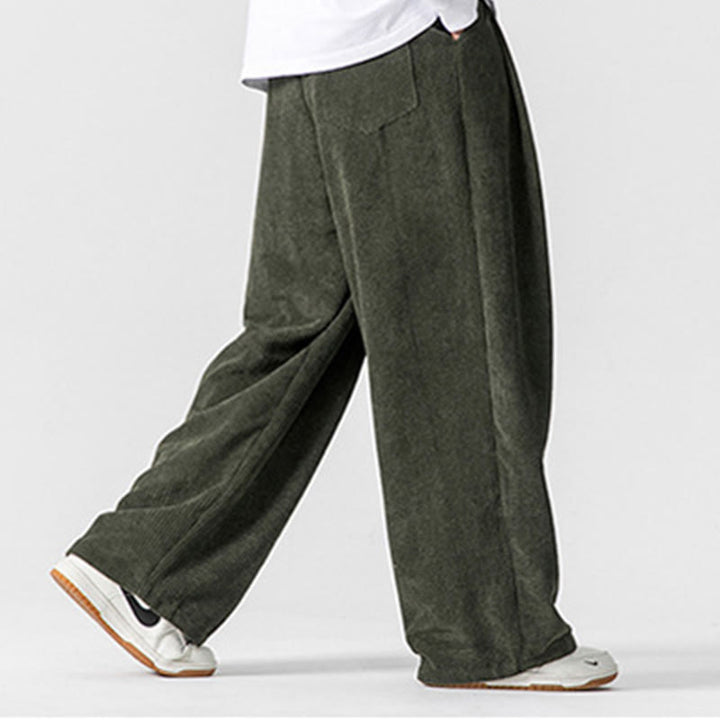Buddha Stones - Einfarbige Herrenhose aus Baumwollcord mit weitem Bein und Taschen - image 17
