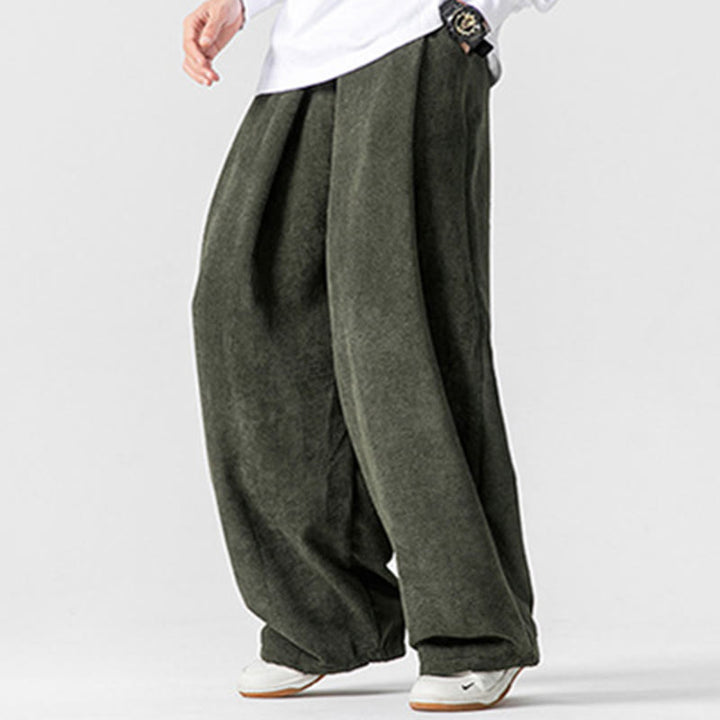 Buddha Stones - Einfarbige Herrenhose aus Baumwollcord mit weitem Bein und Taschen - image 21