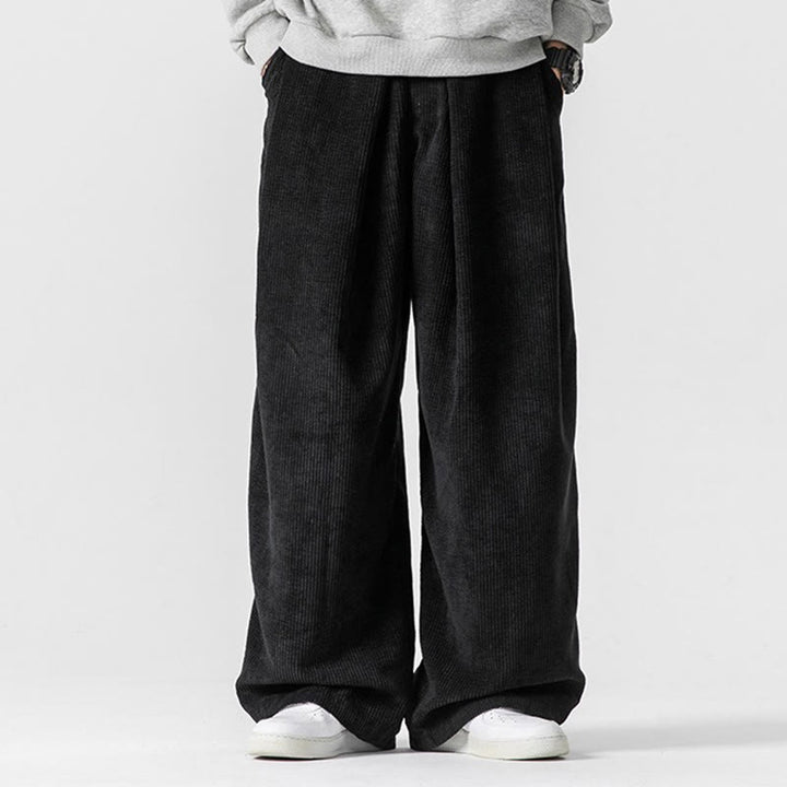 Buddha Stones - Einfarbige Herrenhose aus Baumwollcord mit weitem Bein und Taschen - Schwarz - US/UK/AU46, EU56 (5XL) - image 22