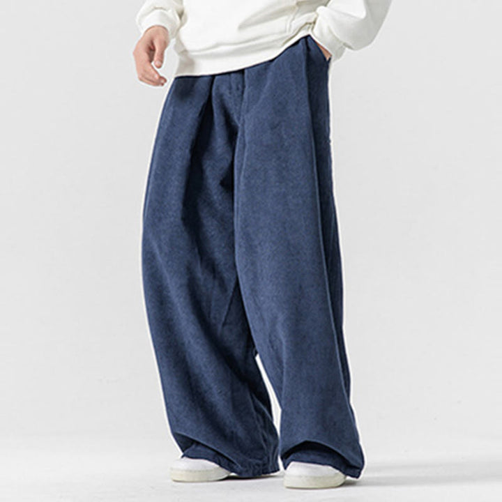 Buddha Stones - Einfarbige Herrenhose aus Baumwollcord mit weitem Bein und Taschen - image 35