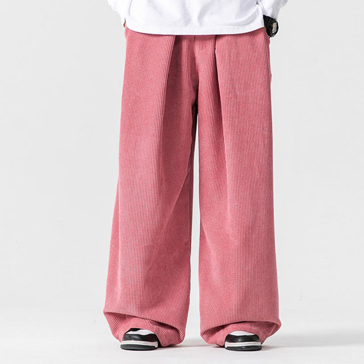 Buddha Stones - Einfarbige Herrenhose aus Baumwollcord mit weitem Bein und Taschen - Rosa - US/UK/AU46, EU56 (5XL) - image 37