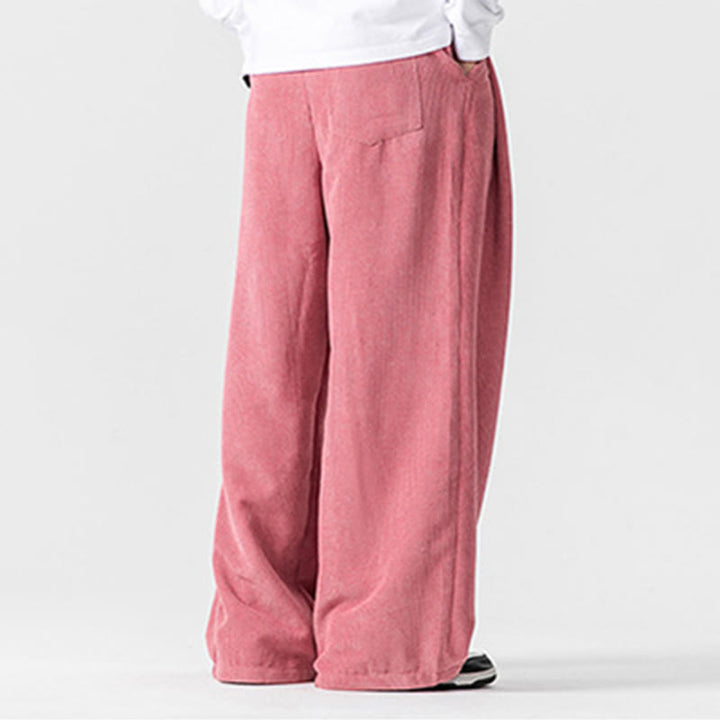 Buddha Stones - Einfarbige Herrenhose aus Baumwollcord mit weitem Bein und Taschen - image 41