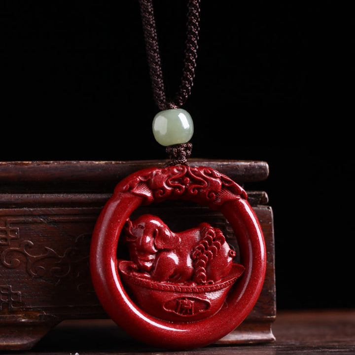 Buddha Stones Chinesische Sternzeichen Zinnober Hetian Jade Frieden Schnalle Ruhe Halskette Anhänger