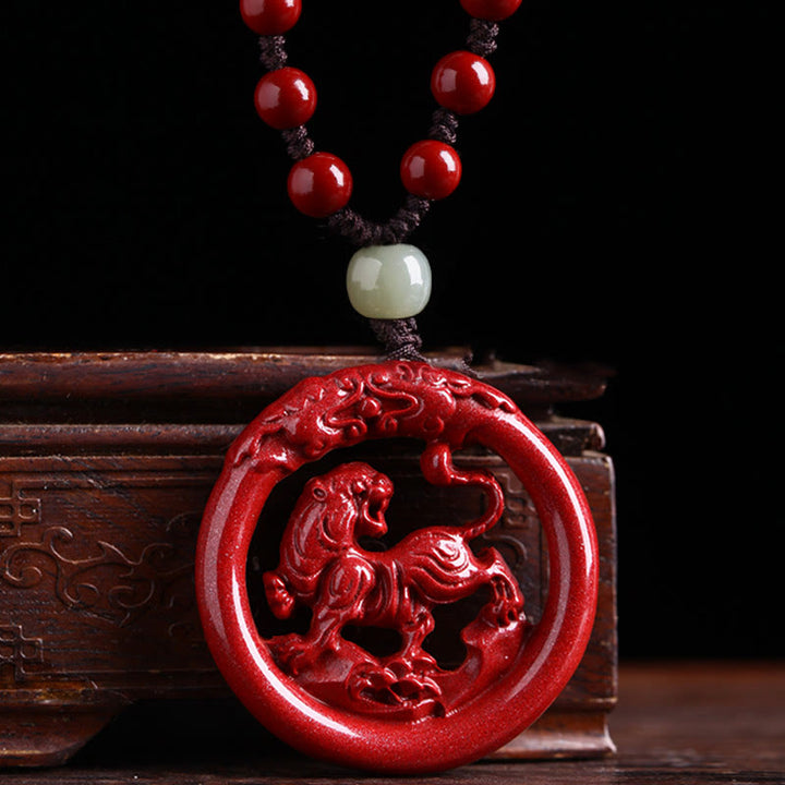 Buddha Stones Chinesische Sternzeichen Zinnober Hetian Jade Frieden Schnalle Ruhe Halskette Anhänger