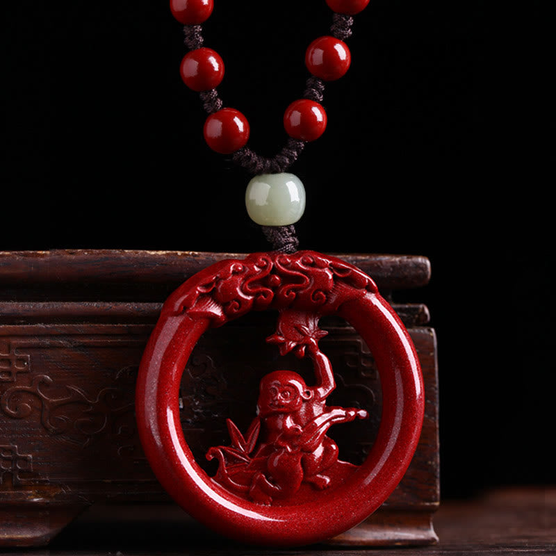 Buddha Stones Chinesische Sternzeichen Zinnober Hetian Jade Frieden Schnalle Ruhe Halskette Anhänger