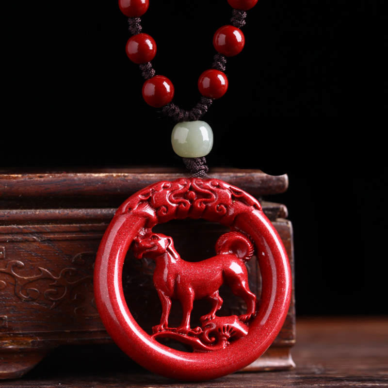 Buddha Stones Chinesische Sternzeichen Zinnober Hetian Jade Frieden Schnalle Ruhe Halskette Anhänger