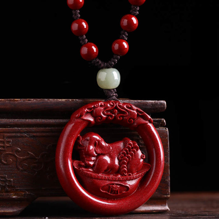 Buddha Stones Chinesische Sternzeichen Zinnober Hetian Jade Frieden Schnalle Ruhe Halskette Anhänger