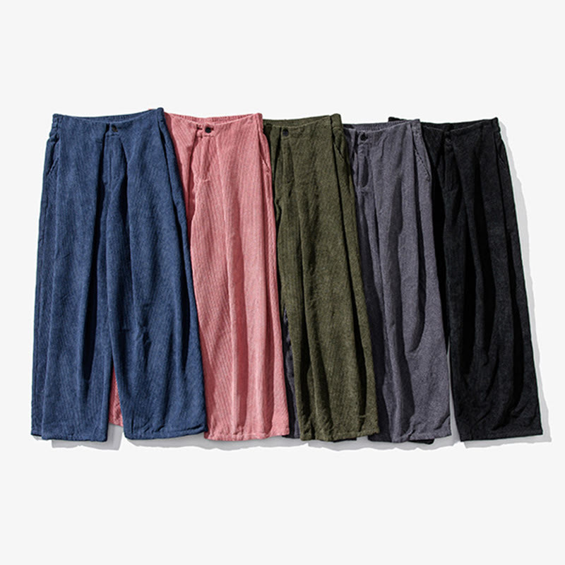 Buddha Stones - Einfarbige Herrenhose aus Baumwollcord mit weitem Bein und Taschen - image 46