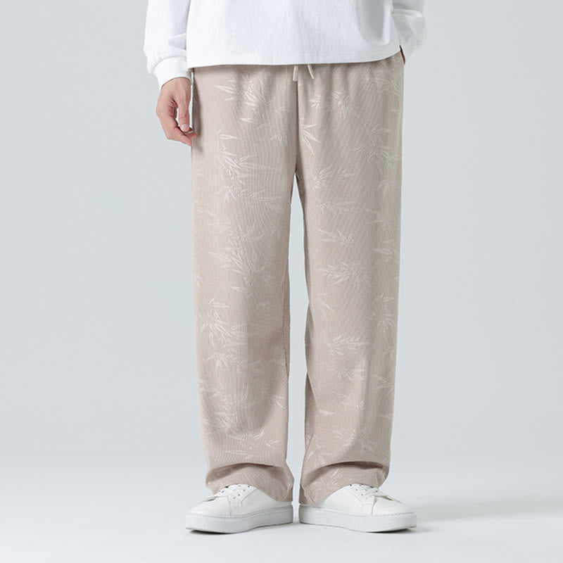 Buddha Stones Herrenhose aus Cord mit Bambusmuster und weitem Bein und Taschen - image 1