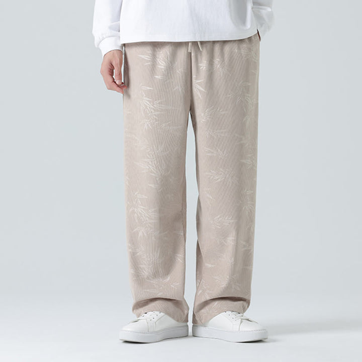 Buddha Stones Herrenhose aus Cord mit Bambusmuster und weitem Bein und Taschen - image 1