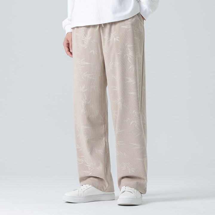 Buddha Stones Herrenhose aus Cord mit Bambusmuster und weitem Bein und Taschen - image 2