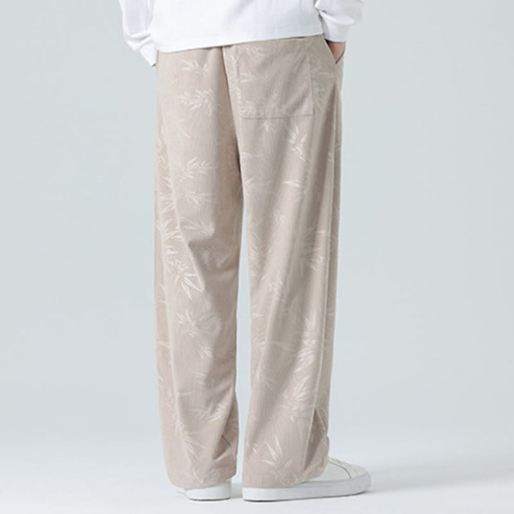 Buddha Stones Herrenhose aus Cord mit Bambusmuster und weitem Bein und Taschen - image 4