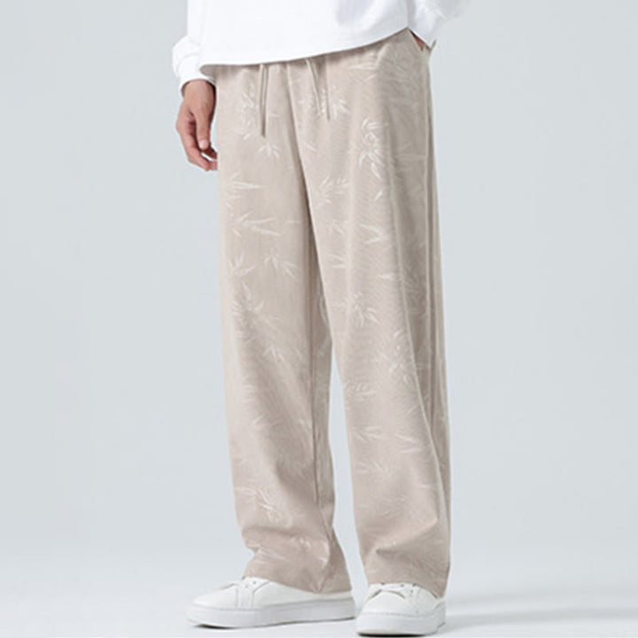 Buddha Stones Herrenhose aus Cord mit Bambusmuster und weitem Bein und Taschen - image 7
