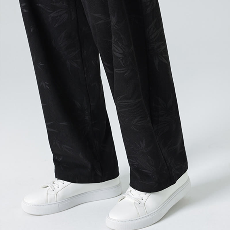 Buddha Stones Herrenhose aus Cord mit Bambusmuster und weitem Bein und Taschen - image 19