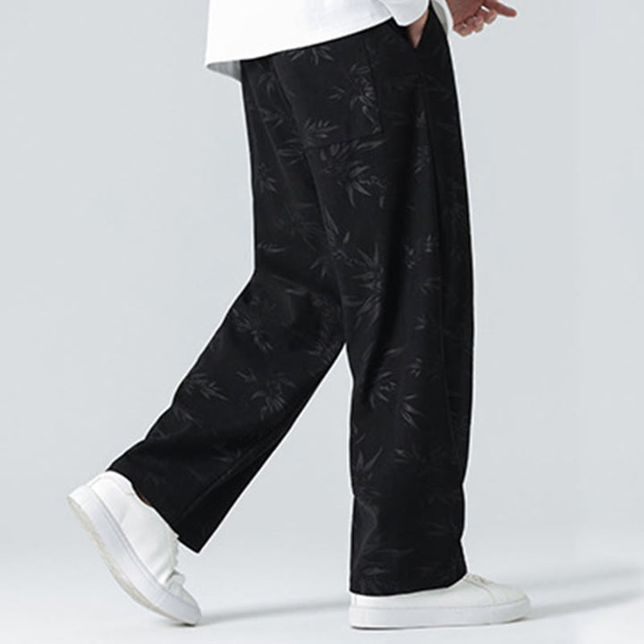 Buddha Stones Herrenhose aus Cord mit Bambusmuster und weitem Bein und Taschen - image 13
