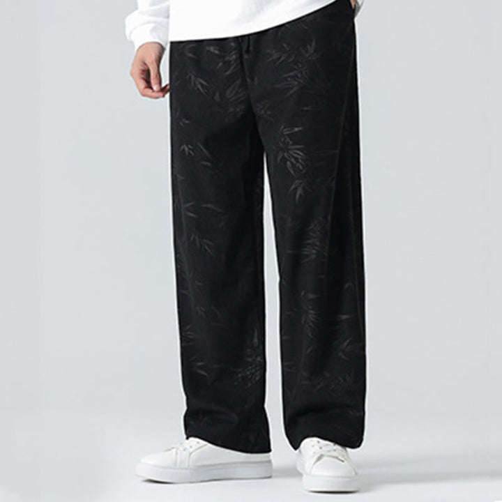 Buddha Stones Herrenhose aus Cord mit Bambusmuster und weitem Bein und Taschen - image 10
