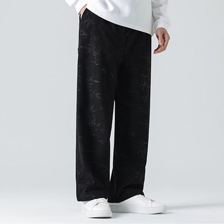 Buddha Stones Herrenhose aus Cord mit Bambusmuster und weitem Bein und Taschen - image 15