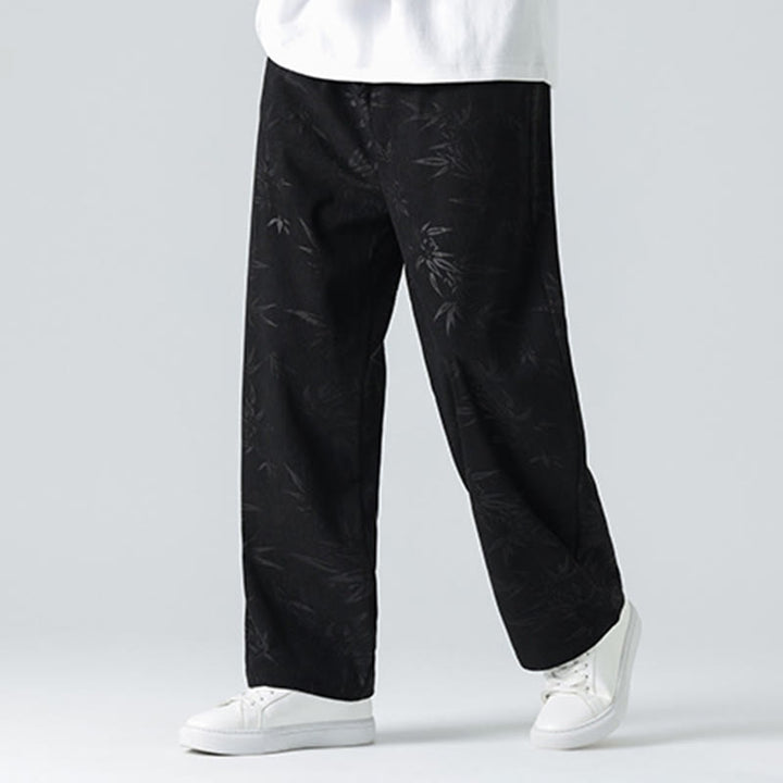 Buddha Stones Herrenhose aus Cord mit Bambusmuster und weitem Bein und Taschen - image 14