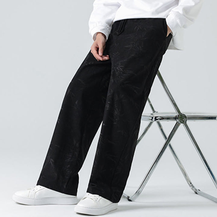 Buddha Stones Herrenhose aus Cord mit Bambusmuster und weitem Bein und Taschen - Schwarz - US/ UK/AU46, EU56 (5XL) - image 8