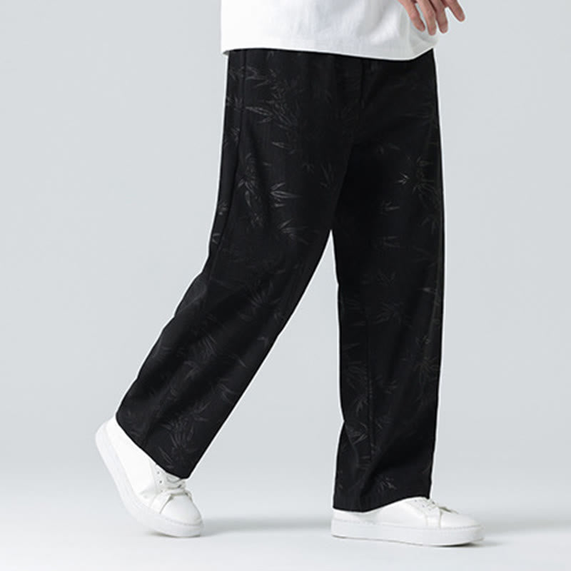 Buddha Stones Herrenhose aus Cord mit Bambusmuster und weitem Bein und Taschen - image 11