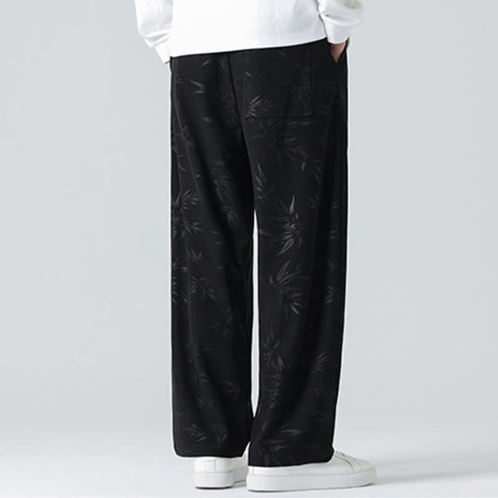 Buddha Stones Herrenhose aus Cord mit Bambusmuster und weitem Bein und Taschen - image 12