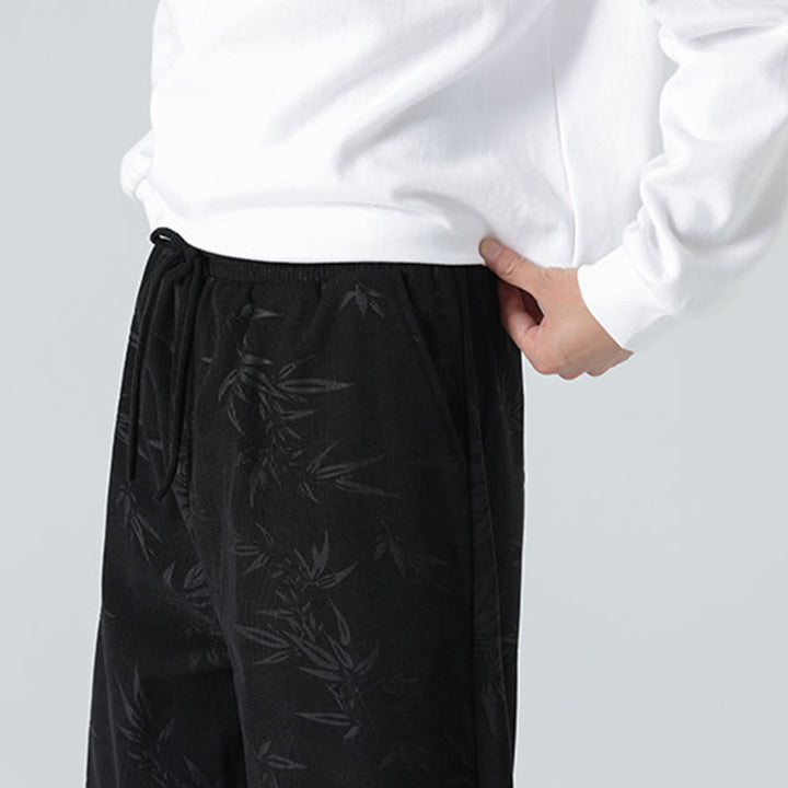 Buddha Stones Herrenhose aus Cord mit Bambusmuster und weitem Bein und Taschen - image 18