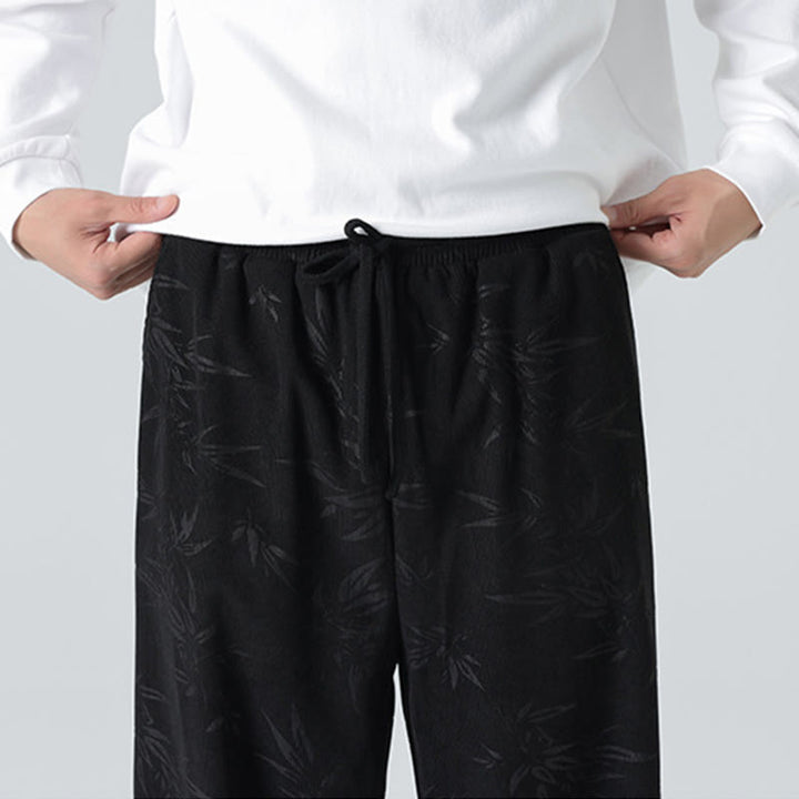 Buddha Stones Herrenhose aus Cord mit Bambusmuster und weitem Bein und Taschen - image 16