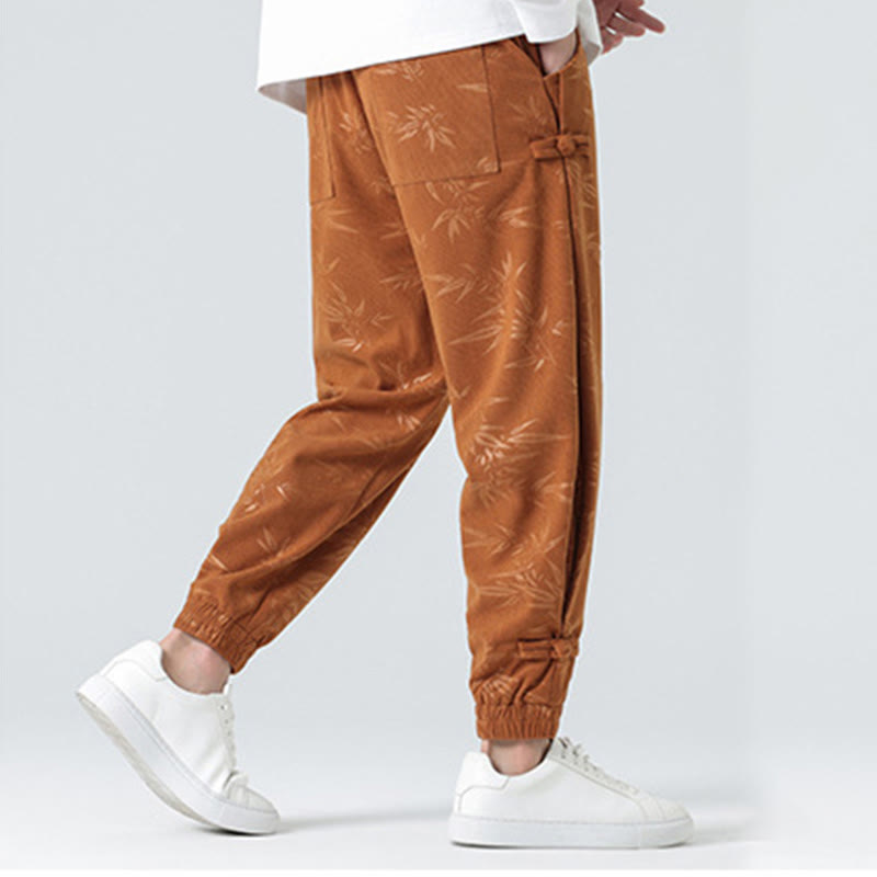 Buddha Stones Herbst Winter Bambus Herren Froschknopf Cordhose mit Taschen - image 3