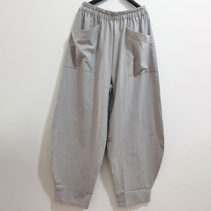 Buddha Stones - Haremshose für Herren aus einfarbigem Baumwoll-Ramie-Leinen mit elastischer Taille und Taschen - Beige - US/ UK/AU 38, EU 48 (XL) - image 41