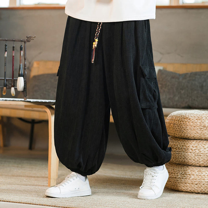 Buddha Stones Herbst Winter Herren-Cargohose aus Chenille-Cord mit Kordelzug und Taschen - Schwarz - US/ UK/AU46, EU56 (5XL) - image 0