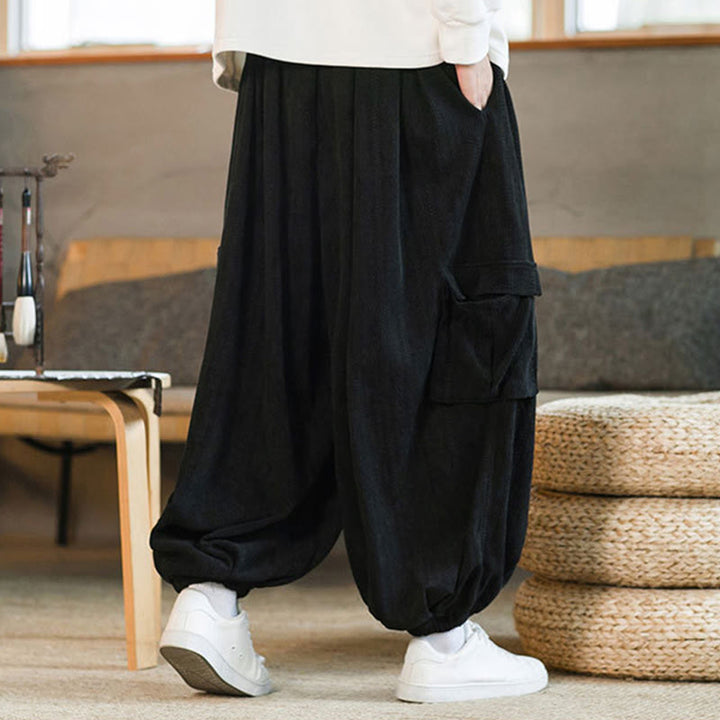 Buddha Stones Herbst Winter Herren-Cargohose aus Chenille-Cord mit Kordelzug und Taschen - image 7