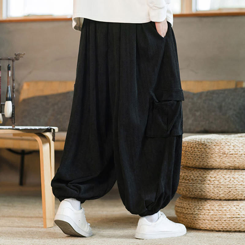 Buddha Stones Herbst Winter Herren-Cargohose aus Chenille-Cord mit Kordelzug und Taschen - image 7