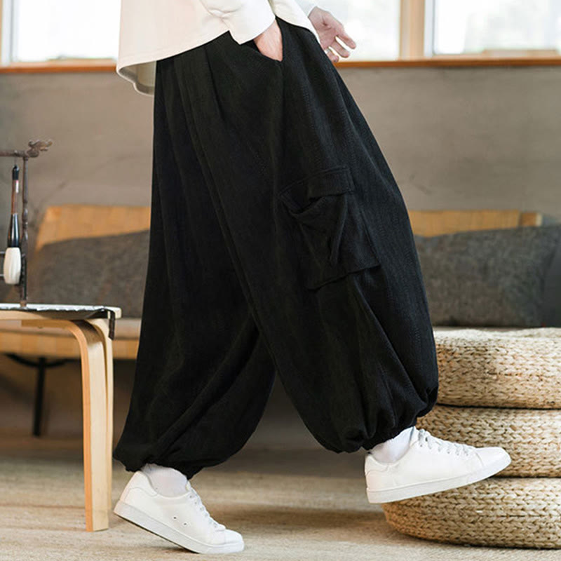 Buddha Stones Herbst Winter Herren-Cargohose aus Chenille-Cord mit Kordelzug und Taschen - image 8