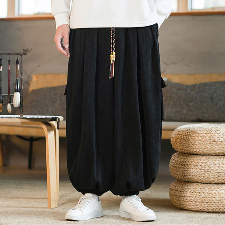 Buddha Stones Herbst Winter Herren-Cargohose aus Chenille-Cord mit Kordelzug und Taschen