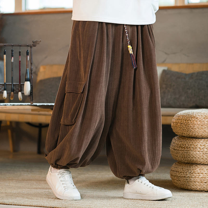 Buddha Stones Herbst Winter Herren-Cargohose aus Chenille-Cord mit Kordelzug und Taschen