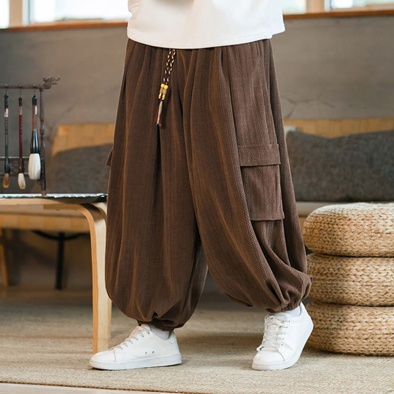 Buddha Stones Herbst Winter Herren-Cargohose aus Chenille-Cord mit Kordelzug und Taschen