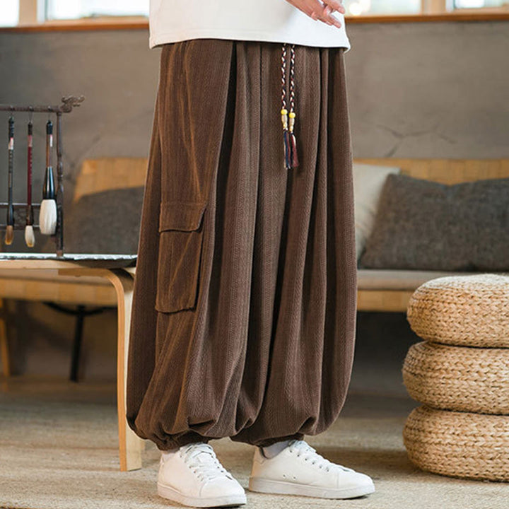 Buddha Stones Herbst Winter Herren-Cargohose aus Chenille-Cord mit Kordelzug und Taschen