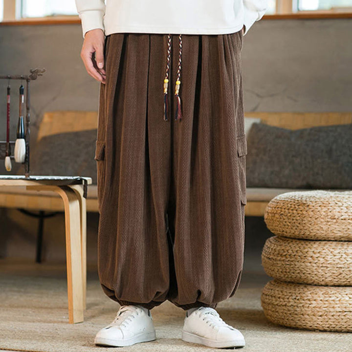 Buddha Stones Herbst Winter Herren-Cargohose aus Chenille-Cord mit Kordelzug und Taschen