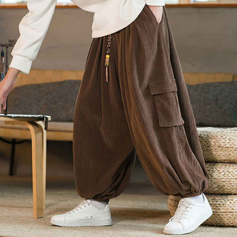 Buddha Stones Herbst Winter Herren-Cargohose aus Chenille-Cord mit Kordelzug und Taschen - image 23