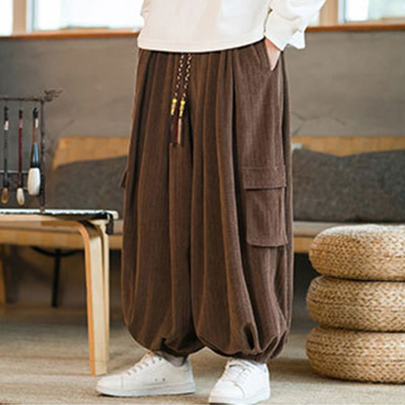 Buddha Stones Herbst Winter Herren-Cargohose aus Chenille-Cord mit Kordelzug und Taschen