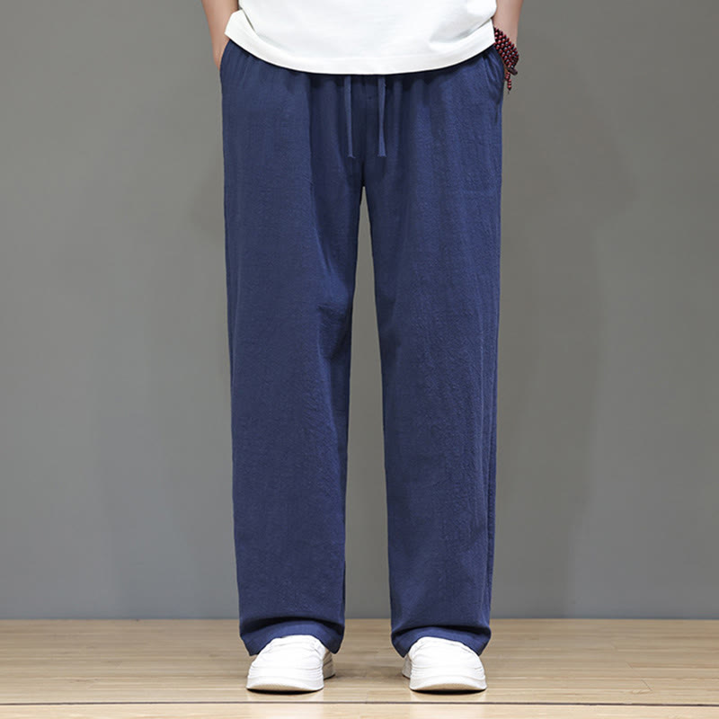 Buddha Stones Sommerhose für Herren aus Baumwolle und Leinen mit geradem Bein und Taschen - image 2