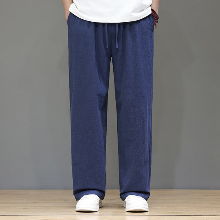 Buddha Stones Sommerhose für Herren aus Baumwolle und Leinen mit geradem Bein und Taschen - image 2