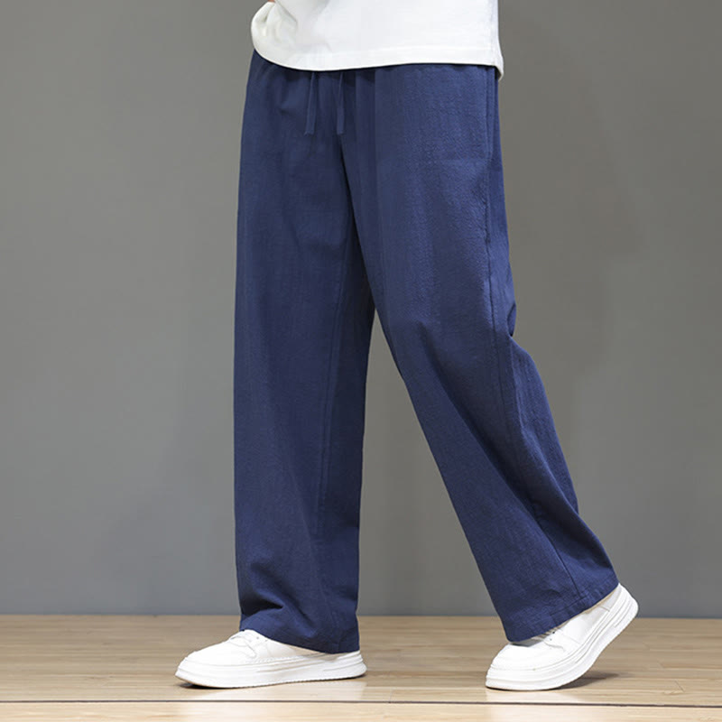 Buddha Stones Sommerhose für Herren aus Baumwolle und Leinen mit geradem Bein und Taschen - Stahlblau - US/ UK/AU46，EU56 (5XL) - image 1