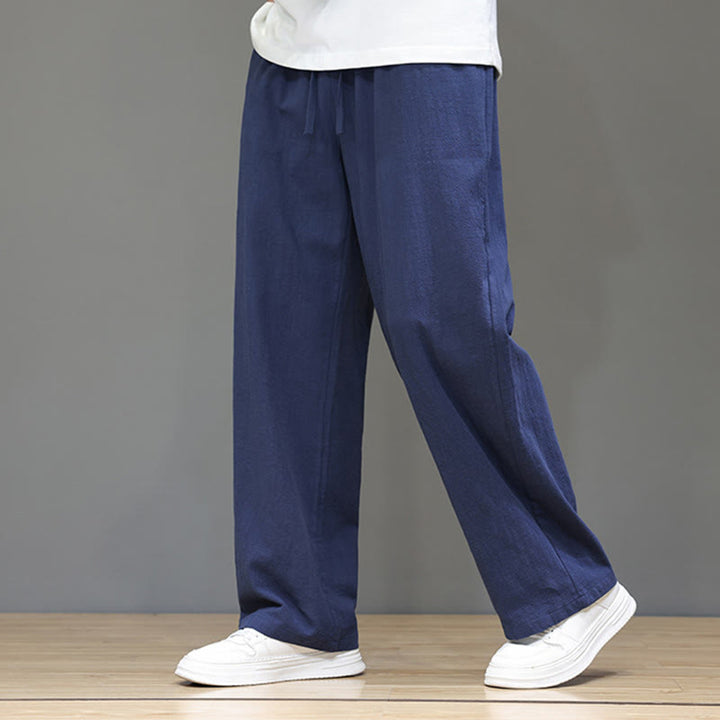 Buddha Stones Sommerhose für Herren aus Baumwolle und Leinen mit geradem Bein und Taschen - Stahlblau - US/ UK/AU46，EU56 (5XL) - image 1