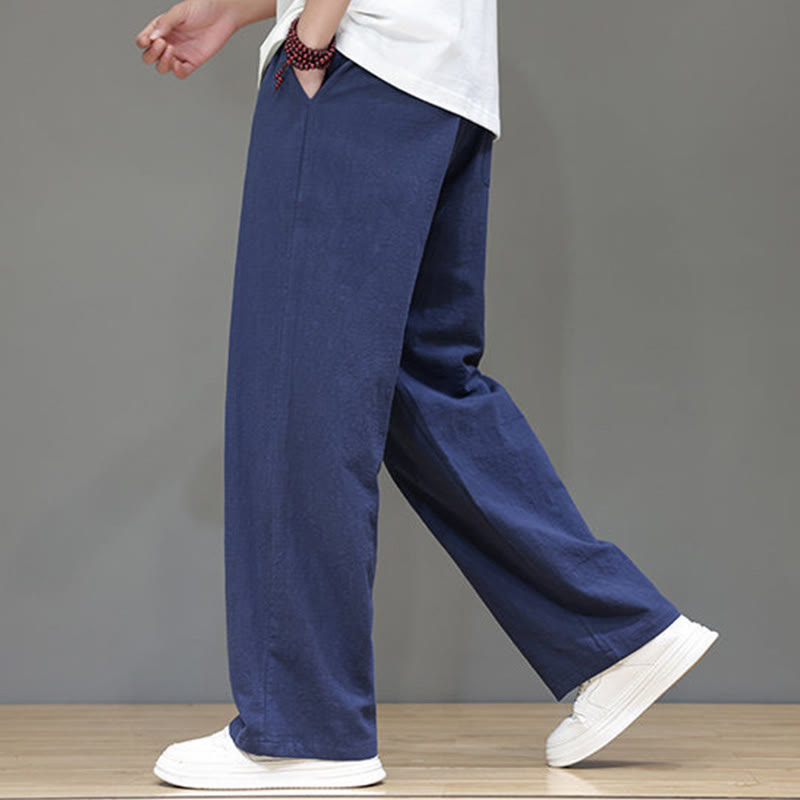 Buddha Stones Sommerhose für Herren aus Baumwolle und Leinen mit geradem Bein und Taschen - image 9