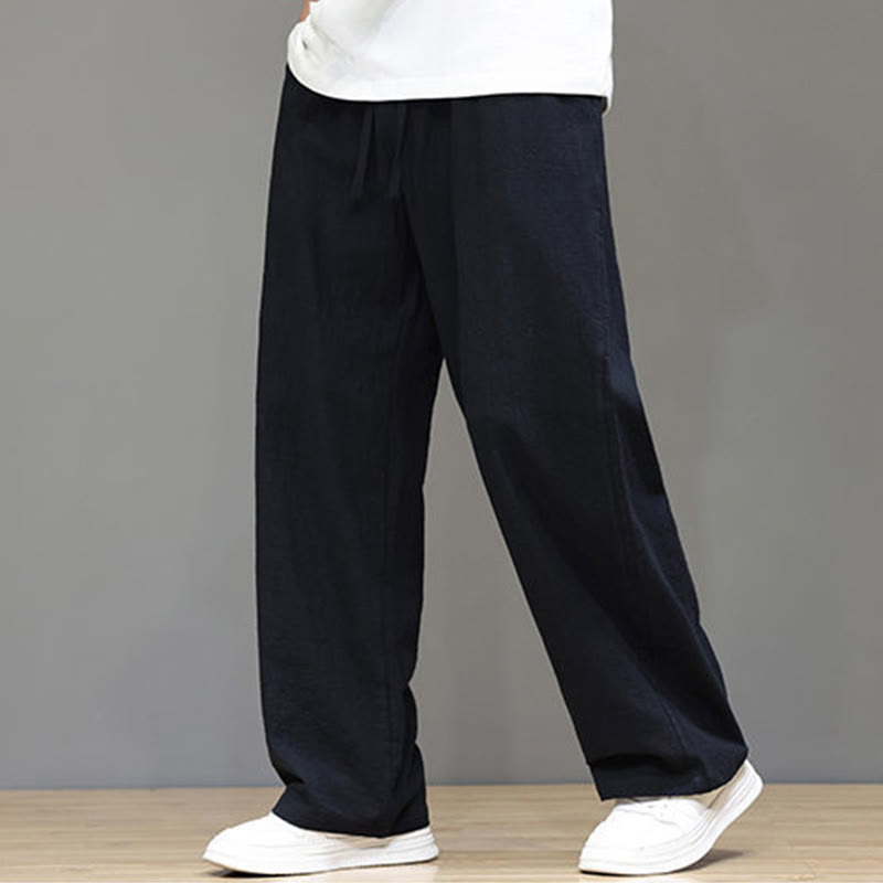 Buddha Stones Sommerhose für Herren aus Baumwolle und Leinen mit geradem Bein und Taschen - Schwarz - US/ UK/AU46，EU56 (5XL) - image 31