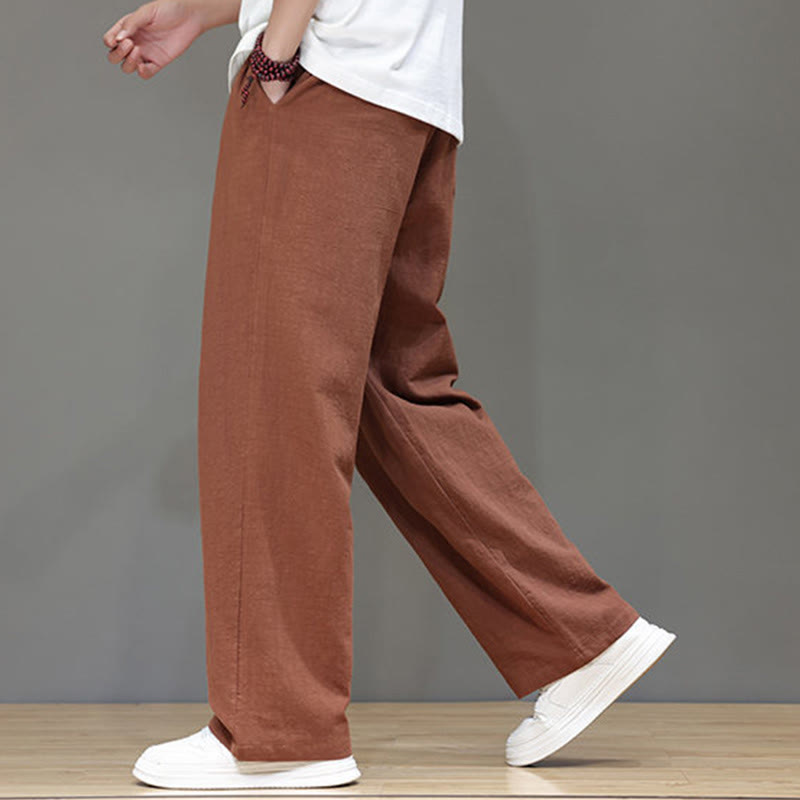 Buddha Stones Sommerhose für Herren aus Baumwolle und Leinen mit geradem Bein und Taschen - image 45