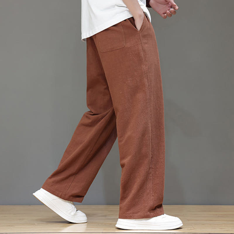 Buddha Stones Sommerhose für Herren aus Baumwolle und Leinen mit geradem Bein und Taschen - image 42