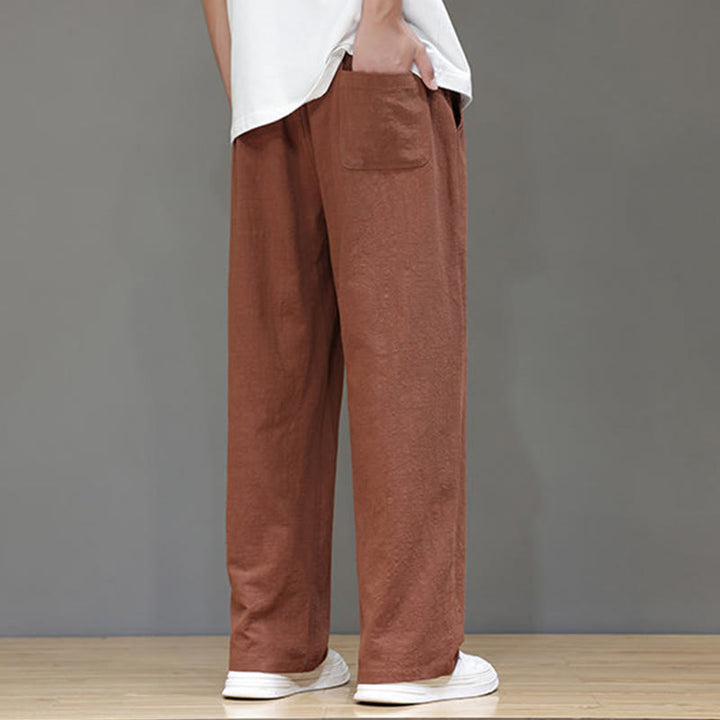 Buddha Stones Sommerhose für Herren aus Baumwolle und Leinen mit geradem Bein und Taschen - image 43