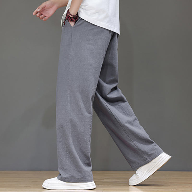 Buddha Stones Sommerhose für Herren aus Baumwolle und Leinen mit geradem Bein und Taschen - image 24